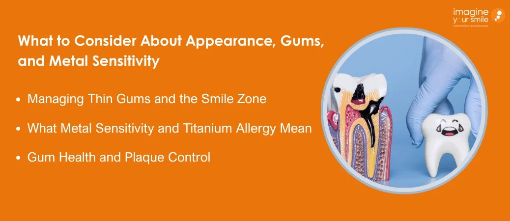 Appearance, Gums, and Metal Sensitivity Considerations